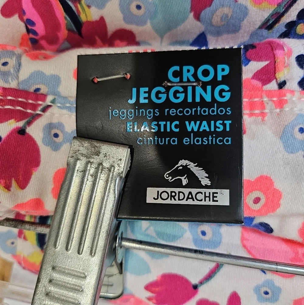 Jordache Crop Floral Jegging Neon 65% Cotton 33% Polyester 2% Spandex Sz L 10/12